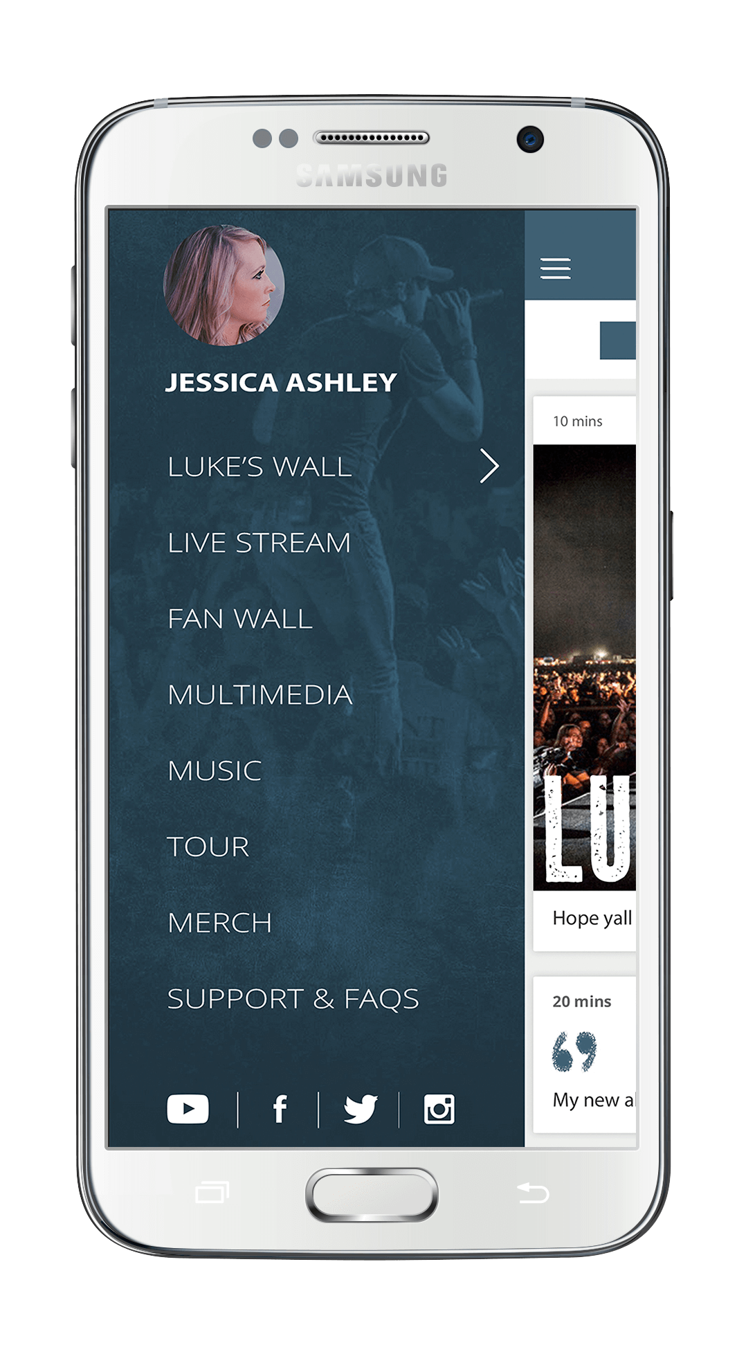 image a an iPhone showing a dropdown blue website menu