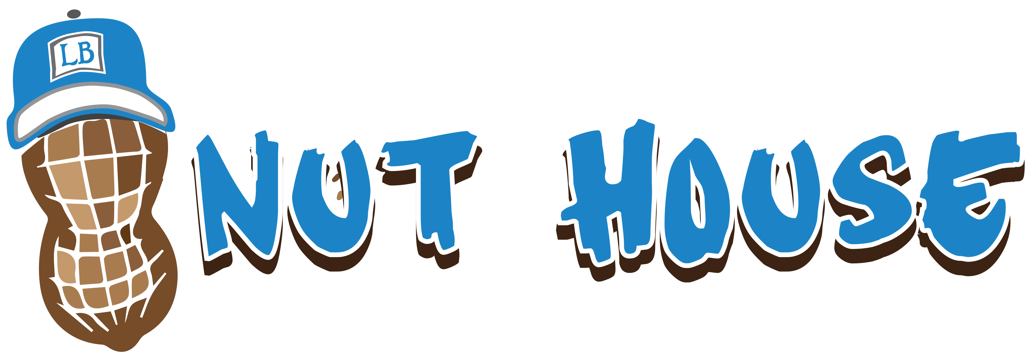 image of the Nut House logo featuring a peanut with ball cap and logotype.